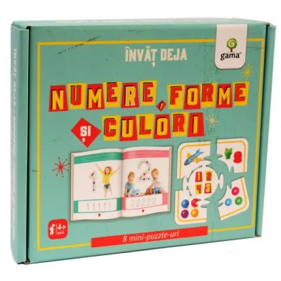 Invat deja numere, forme si culori. 8 mini-puzzle-uri Invat deja numere, forme si culori. 8 mini-puzzle-uri